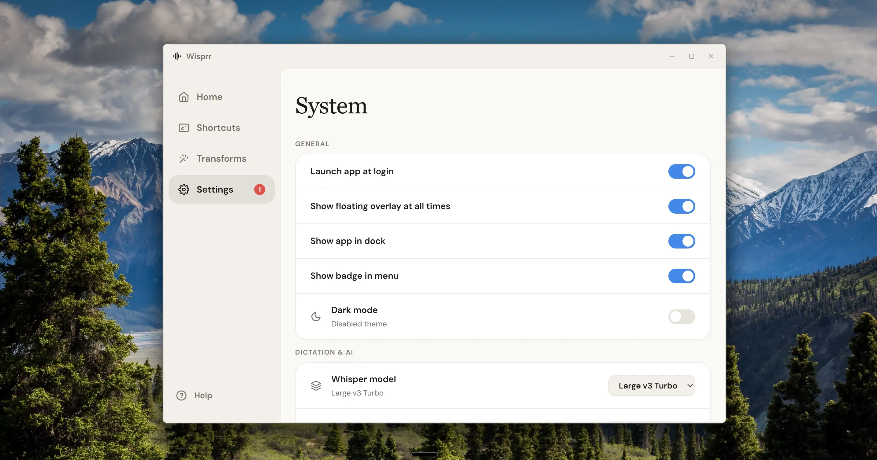 Wisprr Integration Settings Panel